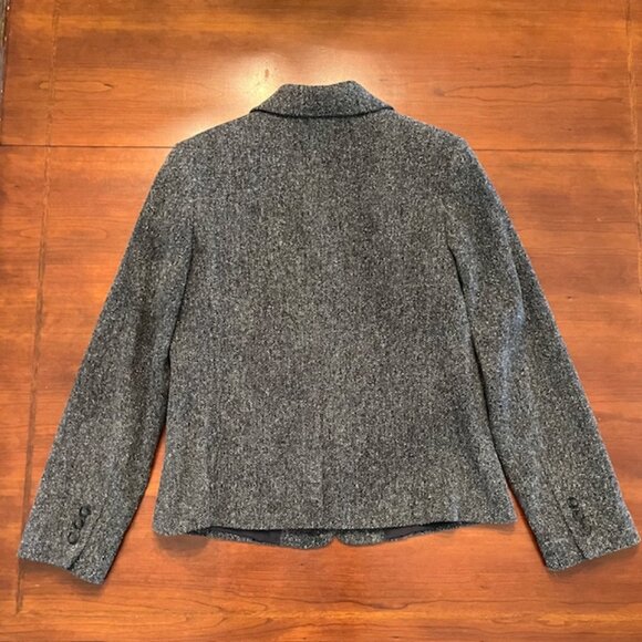 LL Bean Women's Gray 3 Button Jacket Herringbone Wool Silk Pockets Size M - Picture 4 of 9